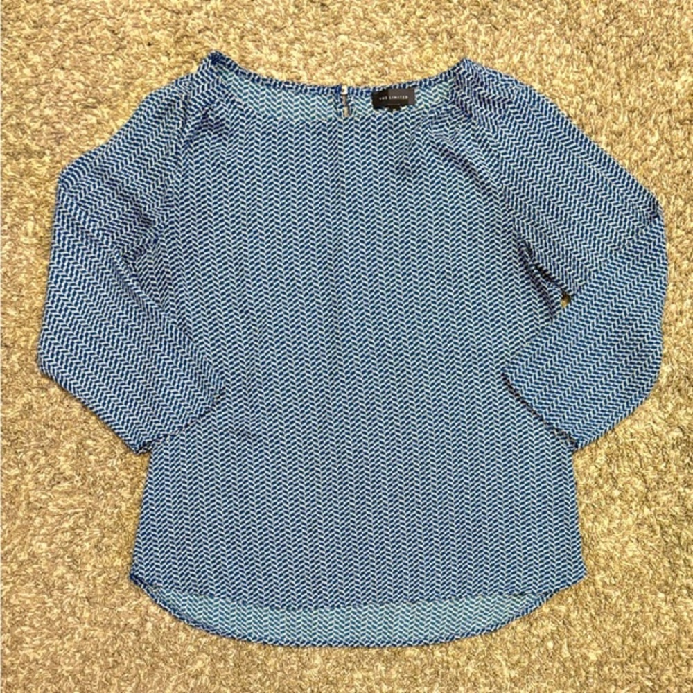 The Limited Blue & Cream Patterned Scoop Neck Blouse Womens Size XS